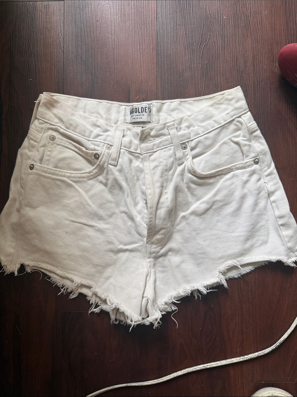 Agolde Off-White High-Rise Cutoff Denim Shorts with Frayed Hem